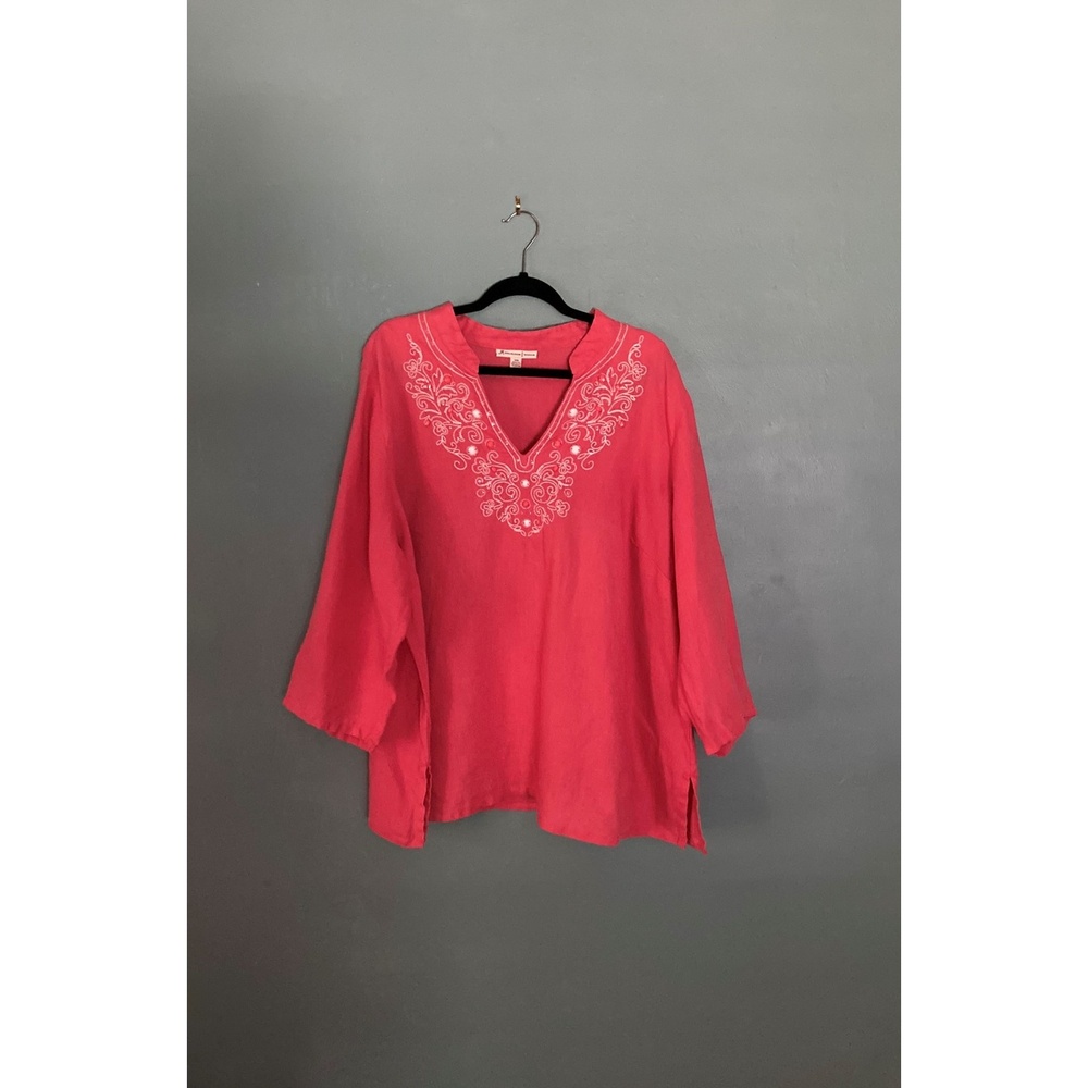 JM Collection 100% linen v neck pink tunic top size 24W